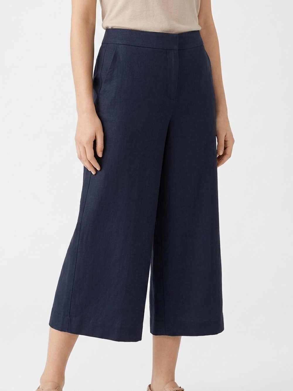 LOFT Dark Navy Linen Lyocell Wide Leg Cropped Culottes Pants Size 4 Coastal